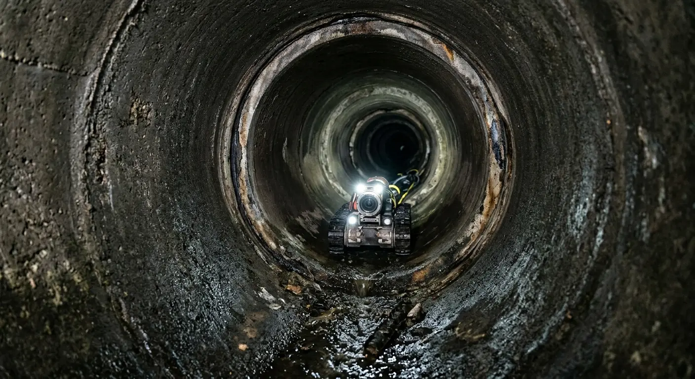 Robotic sewer camera inspecting pipe interior for Drain Snake Service in Hopewell